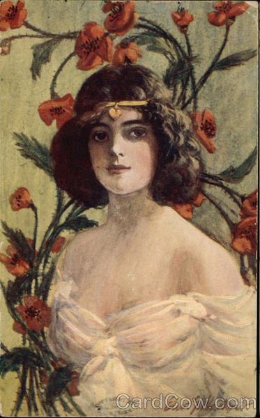 Young Woman with Red Poppies Women