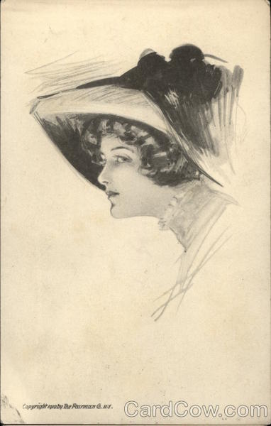 Ink Sketch of Woman's Profile in Hat Women
