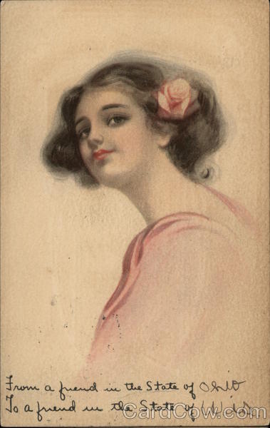 Young Woman with Rose in Hair Post Offices