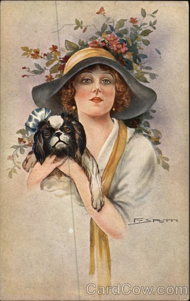 Woman Wearing Hat and Holding Dog F. Spotti Women