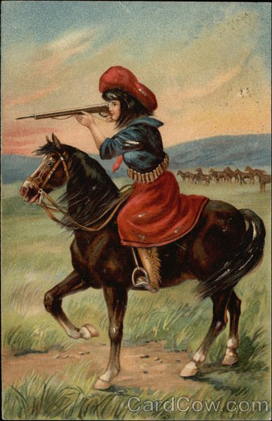 Young Woman Shooting While Riding Horse Women