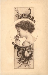 Young Woman Smelling a Rose Art Nouveau Postcard Postcard