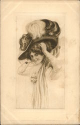 Smiling Woman in Feathered Hat Postcard