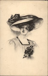 Ink Sketch of Woman in Hat Postcard