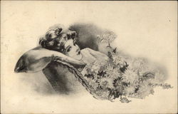 Woman Reclining with Flowers Postcard