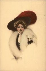 Woman in Hat with Red Feather Postcard
