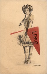 Girl in Bathing Costume and "Lenox" Flag Postcard