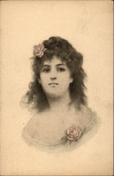 Young Woman with Rose in Hair Postcard