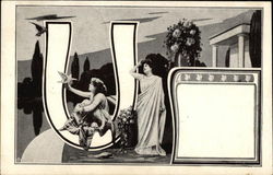 Letter "U" with Roman Women on Water Postcard