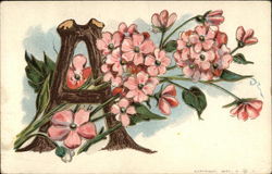 "A" With Pink Flowers Postcard