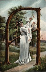 Letter "A" - Woman in white dress picking flowers Postcard
