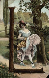 Letter "L" with a Dancing Maid Postcard