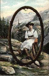 Letter "O" with Young Girl sitting in the Alps Letter "O" with Young Girl sitting in the Alps