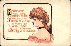 A Girl I Love, and Here's to The Girl Who Loves Me Postcard