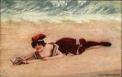 Bathing Beauty Lying on Beach Postcard