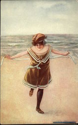 Lady On The Beach In Her Swimsuit Postcard