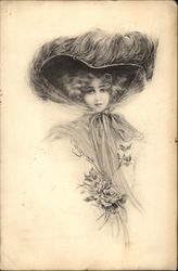 Woman in Large Feathered Hat Postcard