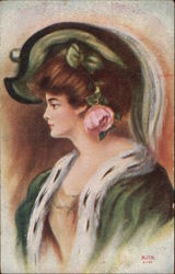Portrait of Woman in green Postcard