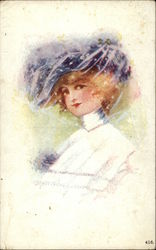 Woman in Blue Hat Women Postcard Postcard