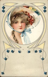 Beautiful Woman in Blue Bonnet Postcard