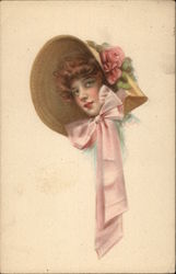 Profile of Woman in Large Straw Hat Postcard