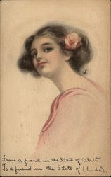 Young Woman with Rose in Hair Postcard