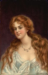 Woman with Long Red Hair Wearing Necklace Postcard