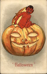 Halloween Devil with Jack O'Lantern Postcard