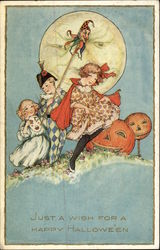 Rare Children and Jack O' Lanterns Halloween Postcard Postcard