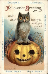 Halloween Greeting - Who? Who? Don't you wish you knew? Postcard