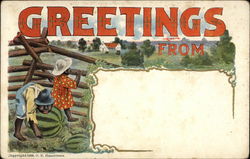 Greetings Card with African Americvan Watermelon Farmers Postcard