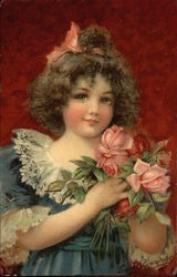 Young Girl holding a Bouquet of Flowers Postcard