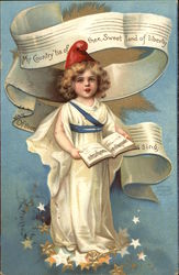 Child Sings an American Patriotic Song Postcard