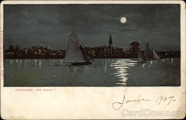 Boats on the Water at Night Chicago Illinois