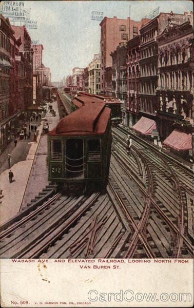 Wabash Avenue and Elevated Railroad, Looking North from Van Buren Street