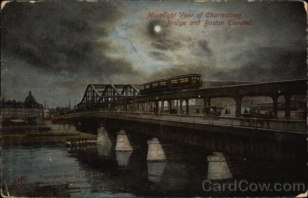 Moonlight View of Charlestown Bridge Boston Massachusetts
