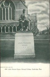 John Harvard Statue at Harvard College Postcard