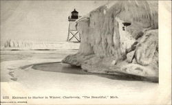 Entrance to Harbor in Winter Charlevoix, MI Postcard Postcard