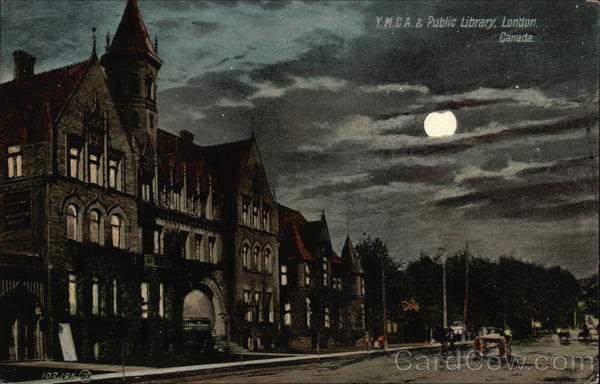 YMCA & Public Library at Night London Canada Ontario