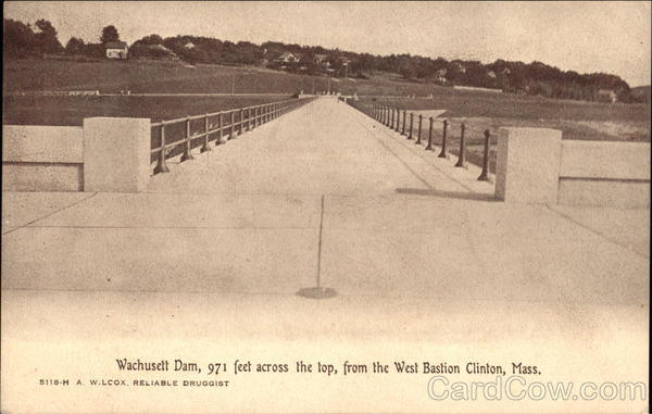 Wachusett Dam, 971 feet across the top, from the West Bastion Clinton Massachusetts