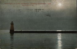Moonlight on Lake Champlain, Showing Breakwater Light Postcard