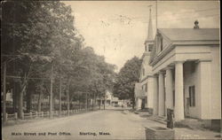 Main Street and Post Office Sterling, MA Postcard Postcard