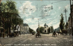 Everett Square and Public Library Postcard