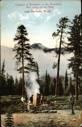 Campers at Breakfast in the Mountains - Mist rising on the River Postcard