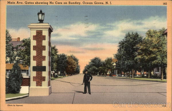 Main Avenue Gate showing No Cars on Sunday Ocean Grove New Jersey