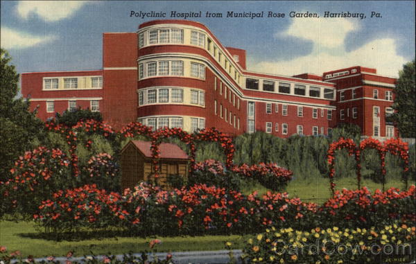 Polyclinic Hospital from Municipal Rose Garden Harrisburg Pennsylvania