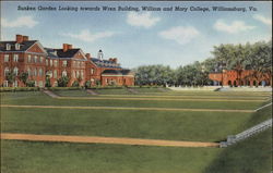 Sunken Garden Looking towards Wren Building, William and Mary College Williamsburg, VA Postcard Postcard
