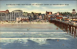 Old Orchard Street from the Pier and Amusement Center Old Orchard Beach, ME Postcard Postcard