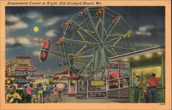 Amusement Center at Night Old Orchard Beach, ME Postcard Postcard