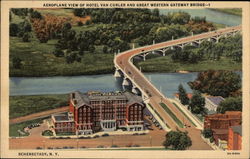 Aeroplane View of Hotel Van Curler & Great Western Gateway Bridge Schenectady, NY Postcard Postcard
